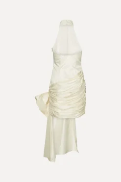 Bridal|Mini Dresses-ROTATE Birger Christensen Satin Bow Dress Creme White Egret color