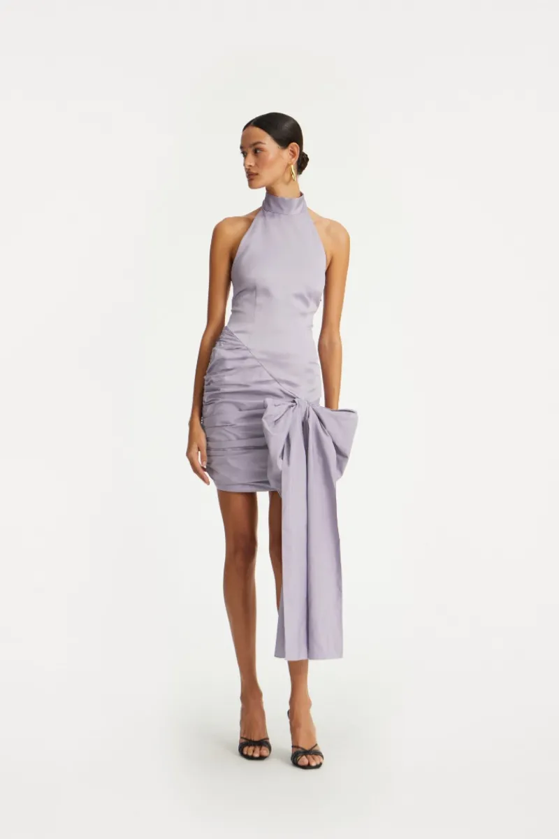 Dresses|Mini Dresses-ROTATE Birger Christensen Satin Bow Dress Purple Lavender Aura color