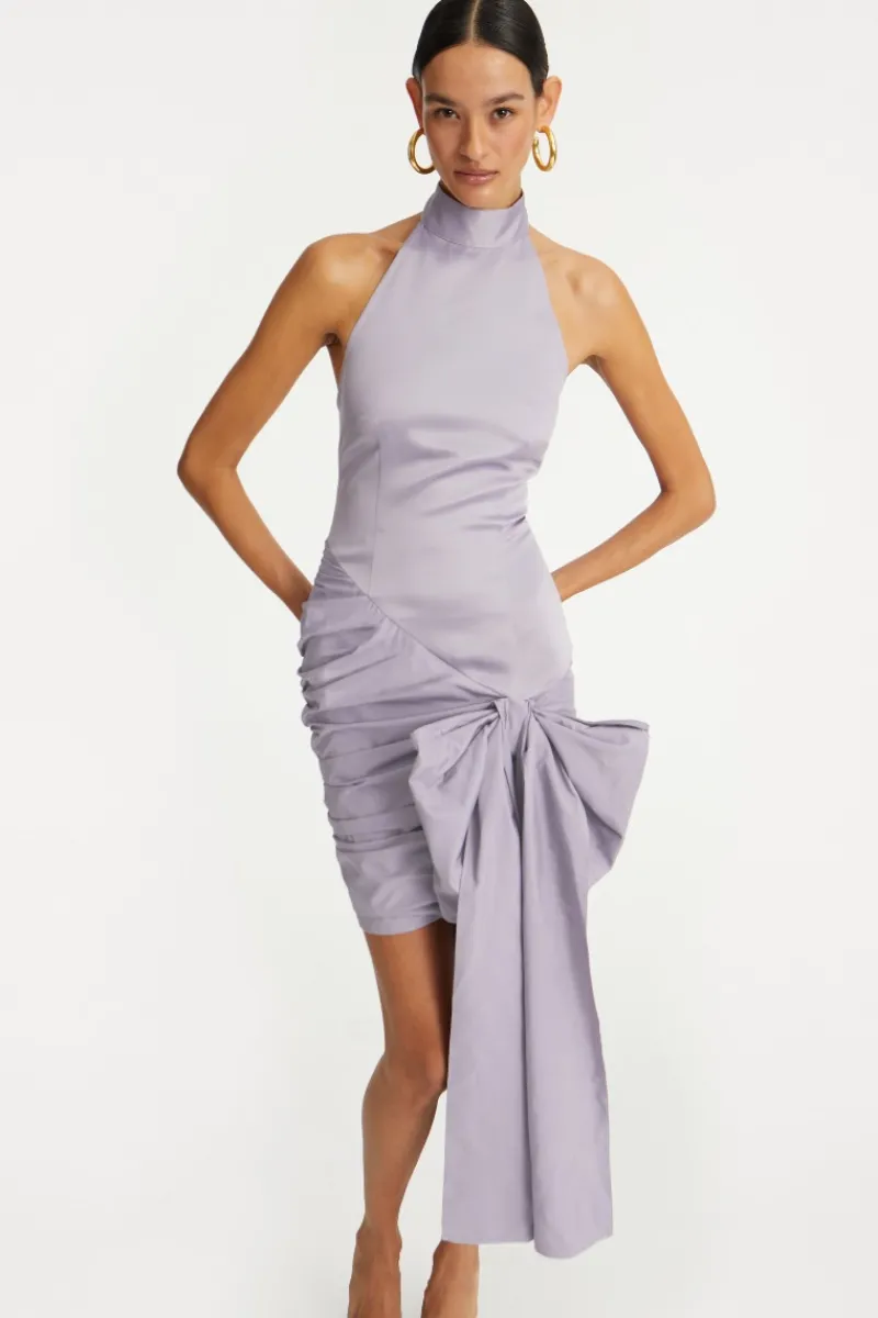 Dresses|Mini Dresses-ROTATE Birger Christensen Satin Bow Dress Purple Lavender Aura color