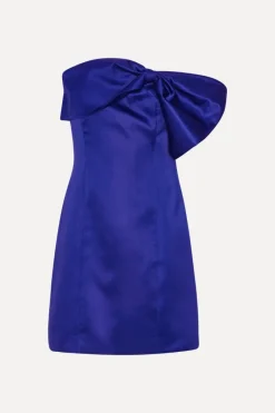 Mini Dresses|Dresses-ROTATE Birger Christensen Satin Bow Mini Dress Dark Blue Mazarine Blue color