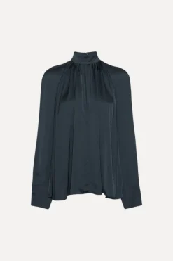Tops-ROTATE Birger Christensen Satin Bow Shirt Dark Blue Sky Captain (Dark Blue) color