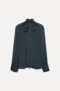 Tops-ROTATE Birger Christensen Satin Bow Shirt Dark Blue Sky Captain (Dark Blue) color