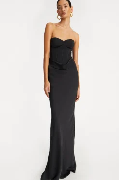 Maxi Dress|Dresses-ROTATE Birger Christensen Satin Corset Maxi Dress Black Black color