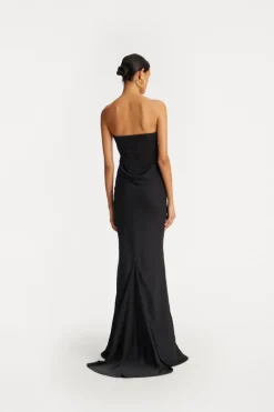 Maxi Dress|Dresses-ROTATE Birger Christensen Satin Corset Maxi Dress Black Black color