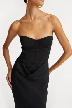 Maxi Dress|Dresses-ROTATE Birger Christensen Satin Corset Maxi Dress Black Black color