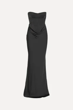 Maxi Dress|Dresses-ROTATE Birger Christensen Satin Corset Maxi Dress Black Black color
