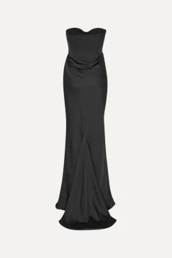 Maxi Dress|Dresses-ROTATE Birger Christensen Satin Corset Maxi Dress Black Black color