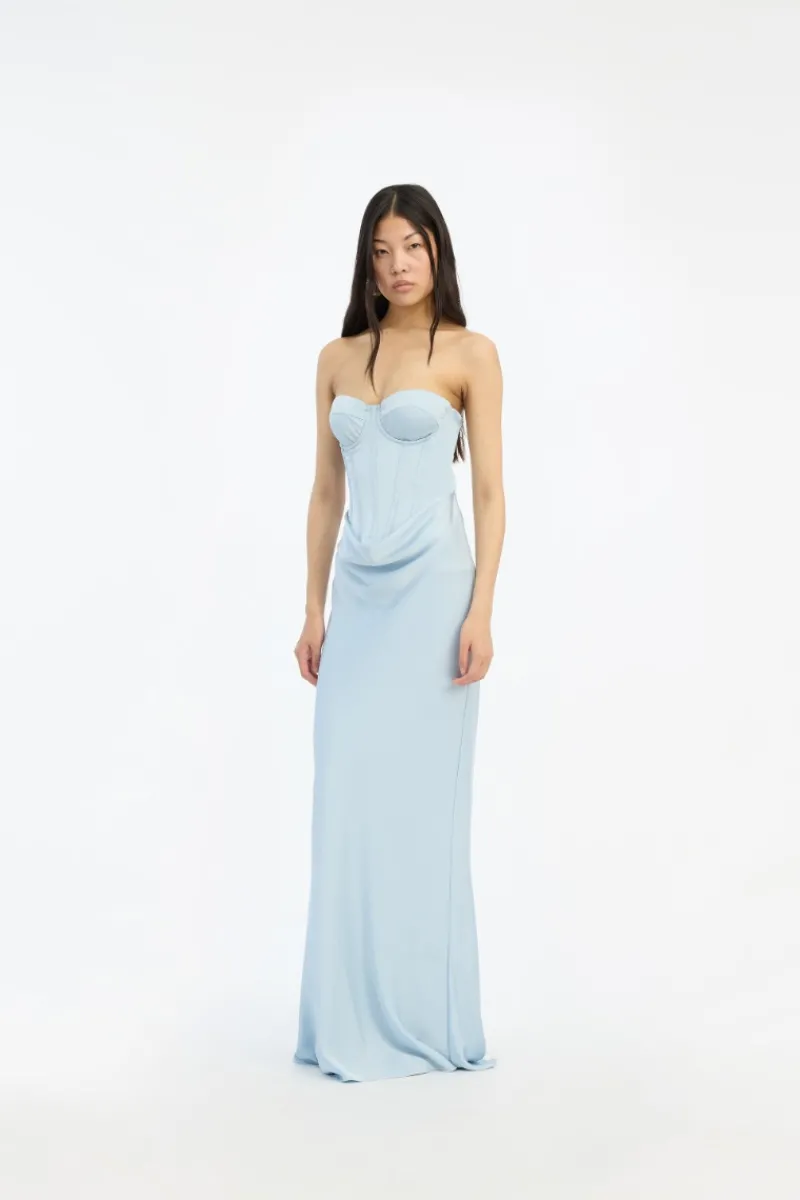Maxi Dress|Dresses-ROTATE Birger Christensen Satin Corset Maxi Dress Light Blue Plein Air color