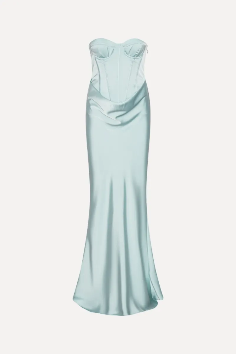 Maxi Dress|Dresses-ROTATE Birger Christensen Satin Corset Maxi Dress Light Blue Plein Air color