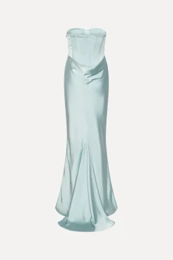Maxi Dress|Dresses-ROTATE Birger Christensen Satin Corset Maxi Dress Light Blue Plein Air color