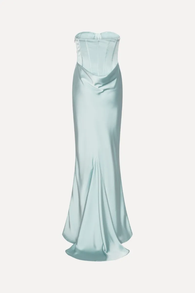 Maxi Dress|Dresses-ROTATE Birger Christensen Satin Corset Maxi Dress Light Blue Plein Air color