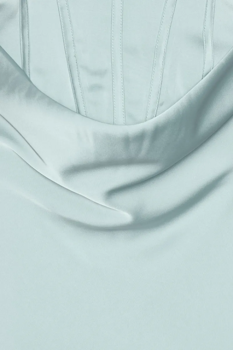 Maxi Dress|Dresses-ROTATE Birger Christensen Satin Corset Maxi Dress Light Blue Plein Air color