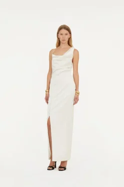 Bridal|Maxi Dress-ROTATE Birger Christensen Satin Draped Dress White Egret color