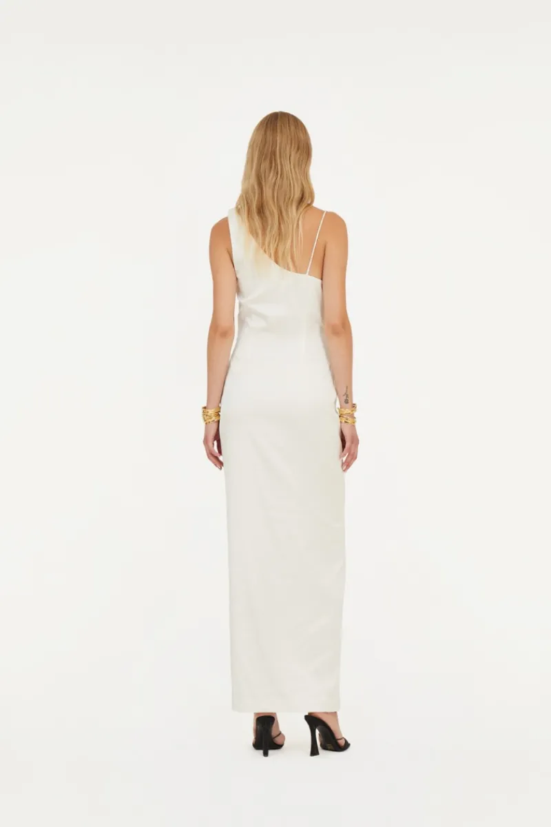 Bridal|Maxi Dress-ROTATE Birger Christensen Satin Draped Dress White Egret color