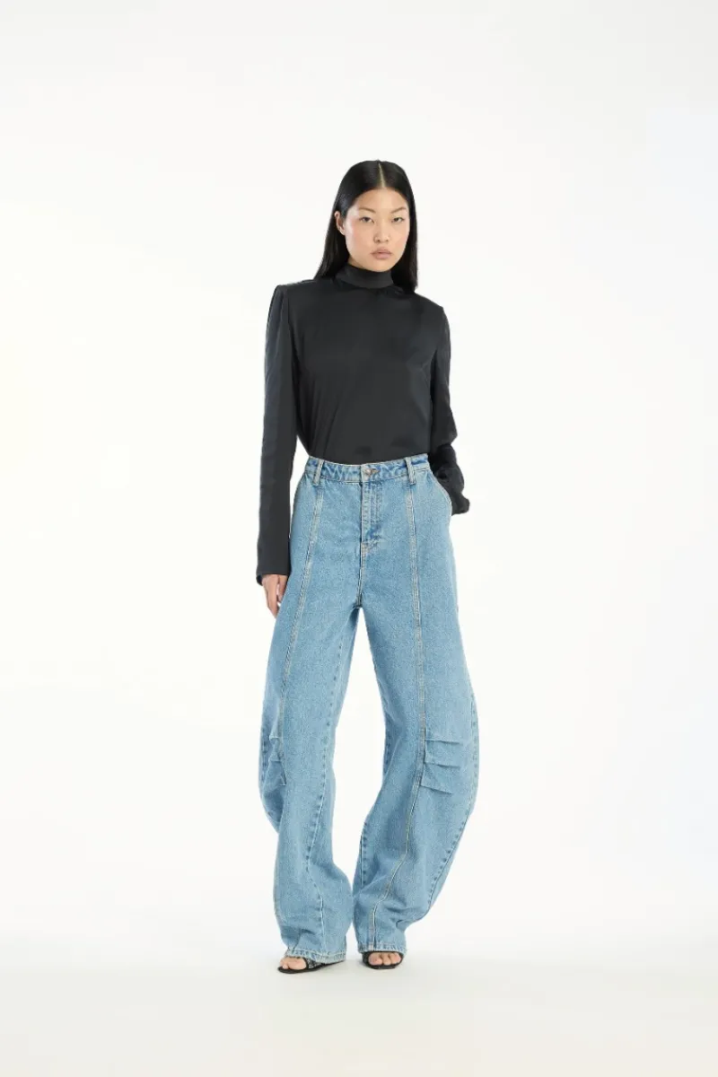 Tops-ROTATE Birger Christensen Satin Drapy Back Top Black Black color