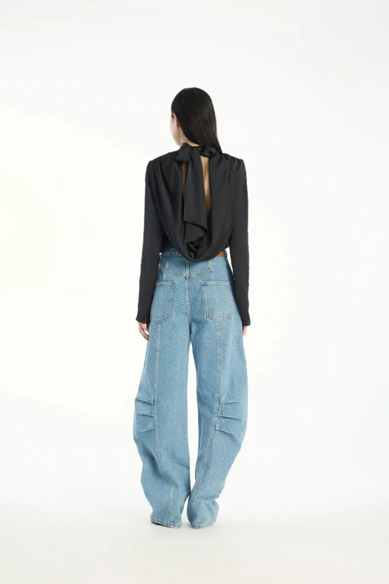 Tops-ROTATE Birger Christensen Satin Drapy Back Top Black Black color