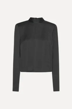 Tops-ROTATE Birger Christensen Satin Drapy Back Top Black Black color