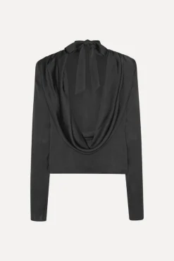 Tops-ROTATE Birger Christensen Satin Drapy Back Top Black Black color