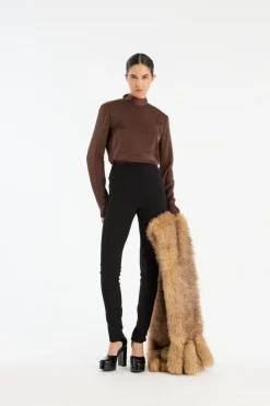 Tops-ROTATE Birger Christensen Satin Drapy Back Top Dark Brown CHICORY COFFEE color