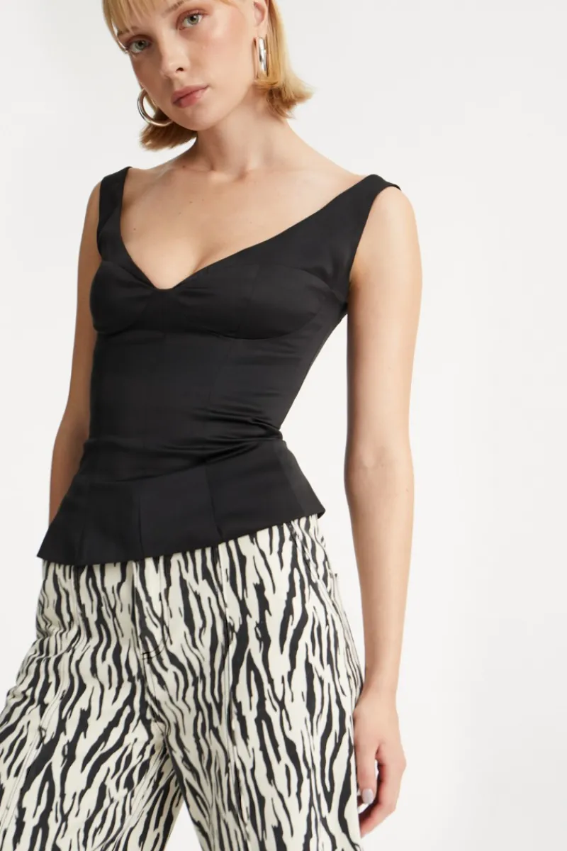 Tops-ROTATE Birger Christensen Satin Fitted Top Black Black color