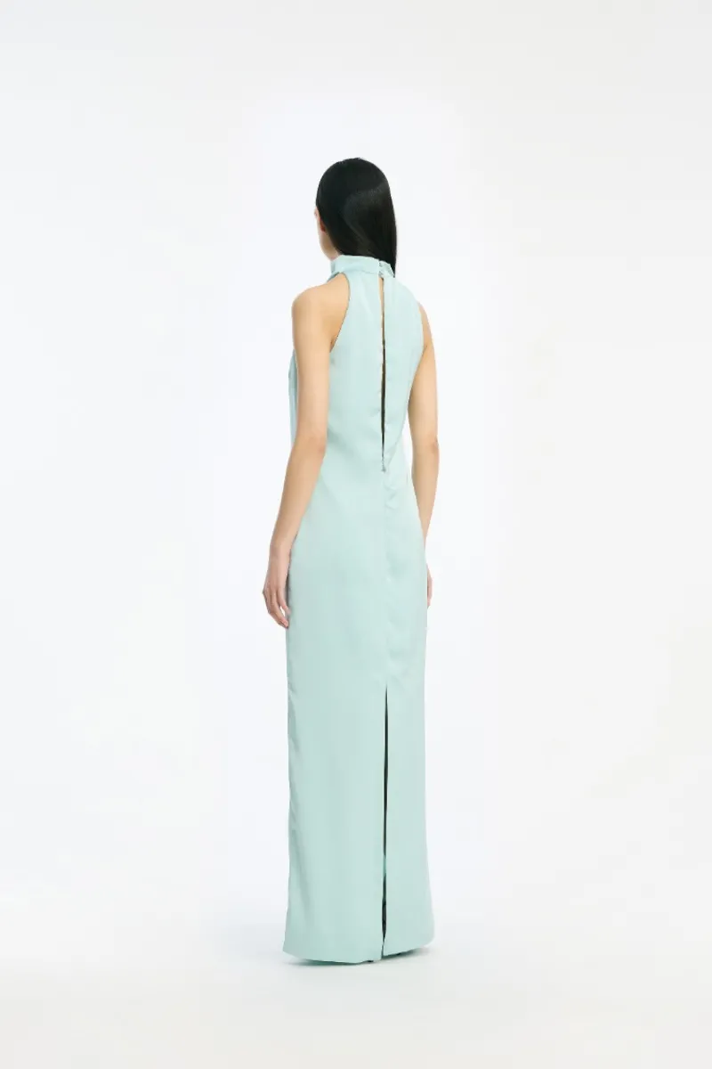 Bridal|Maxi Dress-ROTATE Birger Christensen Satin Halterneck Dress Dusty Blue Blue Haze color