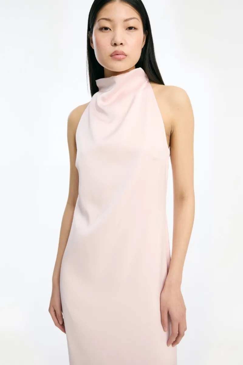 Maxi Dress|Dresses-ROTATE Birger Christensen Satin Halterneck Dress Pink Potpourri color