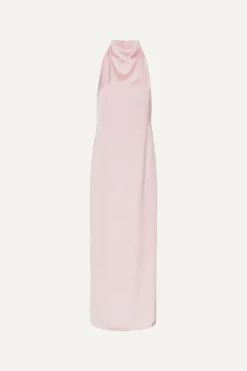 Maxi Dress|Dresses-ROTATE Birger Christensen Satin Halterneck Dress Pink Potpourri color