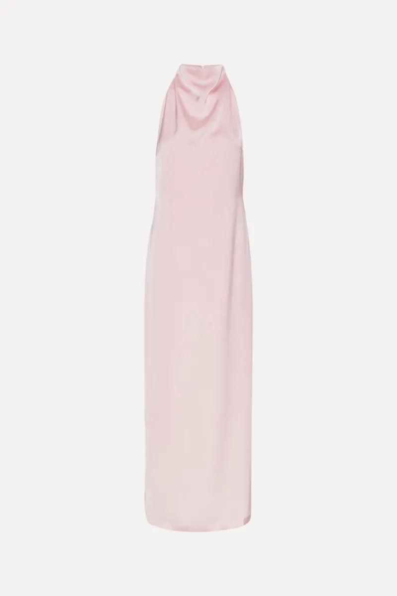 Maxi Dress|Dresses-ROTATE Birger Christensen Satin Halterneck Dress Pink Potpourri color