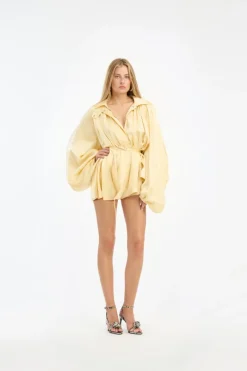 Tops-ROTATE Birger Christensen Satin Jumpsuit Yellow Italian Straw color