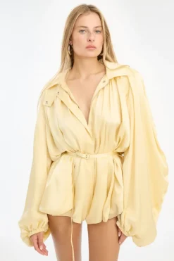 Tops-ROTATE Birger Christensen Satin Jumpsuit Yellow Italian Straw color
