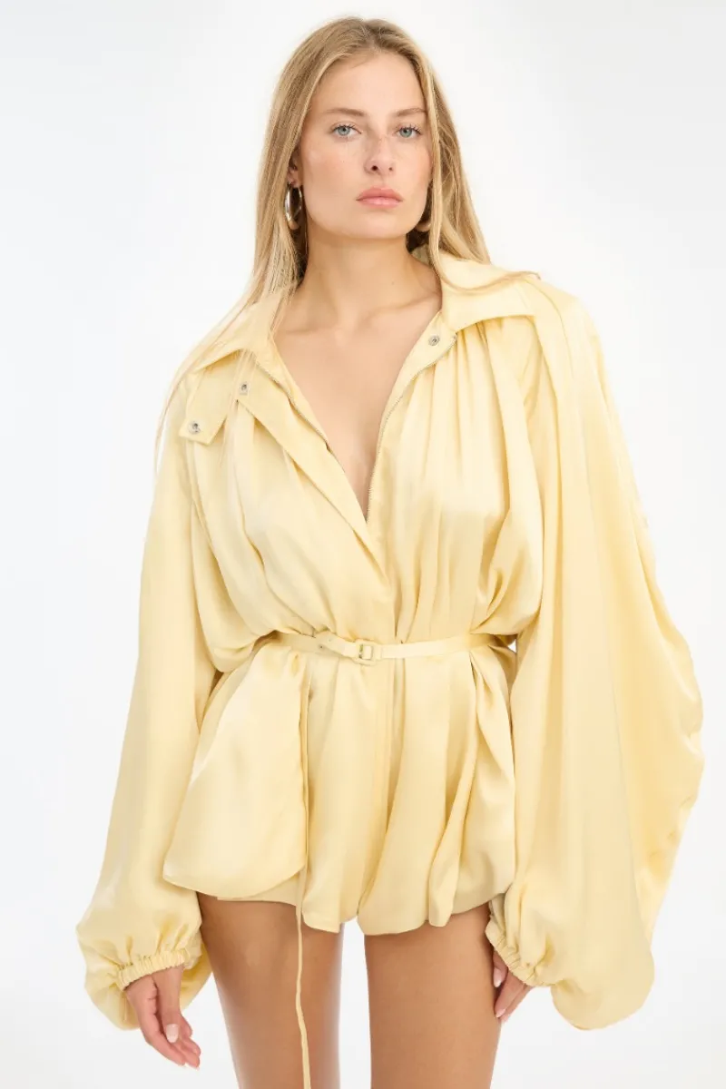 Tops-ROTATE Birger Christensen Satin Jumpsuit Yellow Italian Straw color