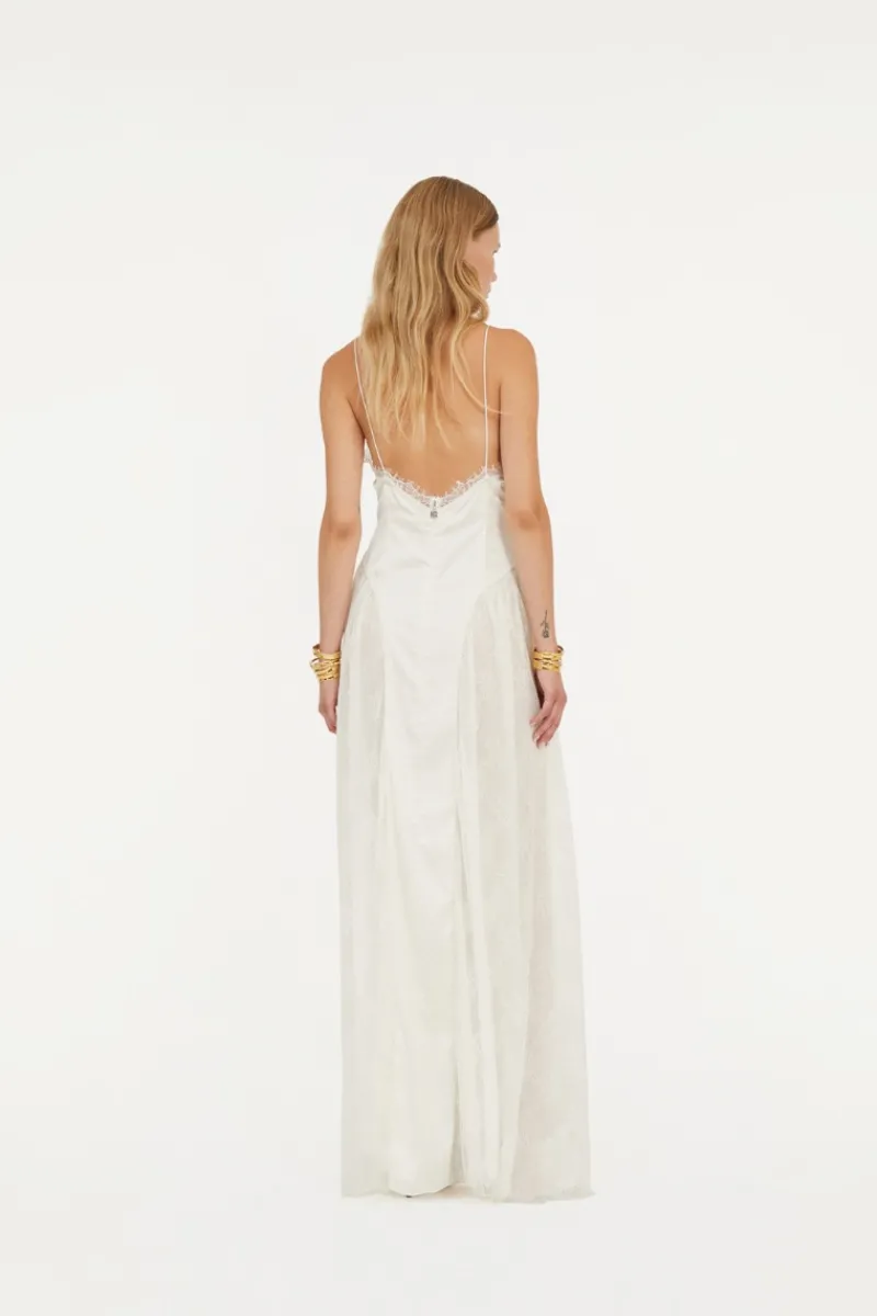 Bridal|Maxi Dress-ROTATE Birger Christensen Satin Lace Maxi Dress White Egret color