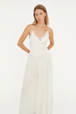 Bridal|Maxi Dress-ROTATE Birger Christensen Satin Lace Maxi Dress White Egret color