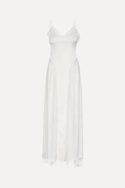 Bridal|Maxi Dress-ROTATE Birger Christensen Satin Lace Maxi Dress White Egret color