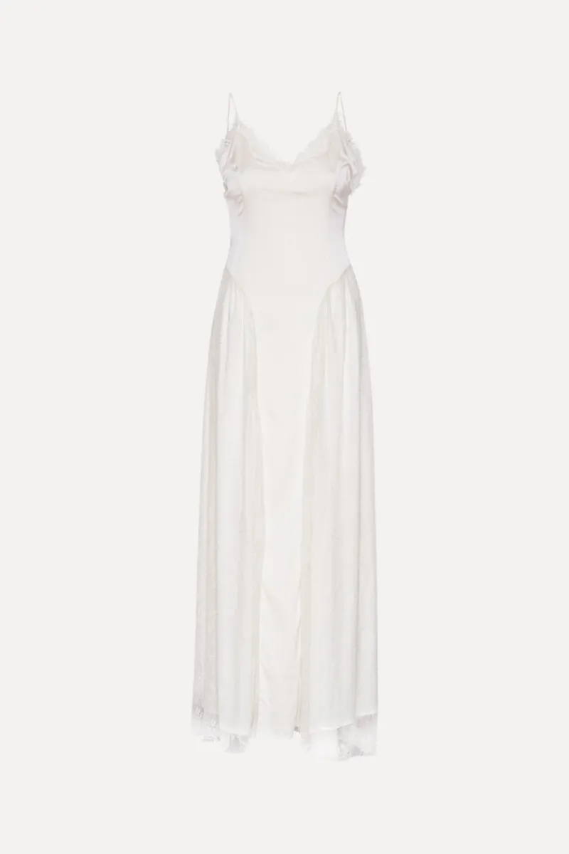 Bridal|Maxi Dress-ROTATE Birger Christensen Satin Lace Maxi Dress White Egret color