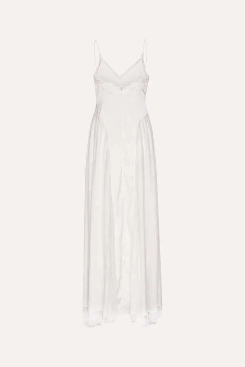 Bridal|Maxi Dress-ROTATE Birger Christensen Satin Lace Maxi Dress White Egret color