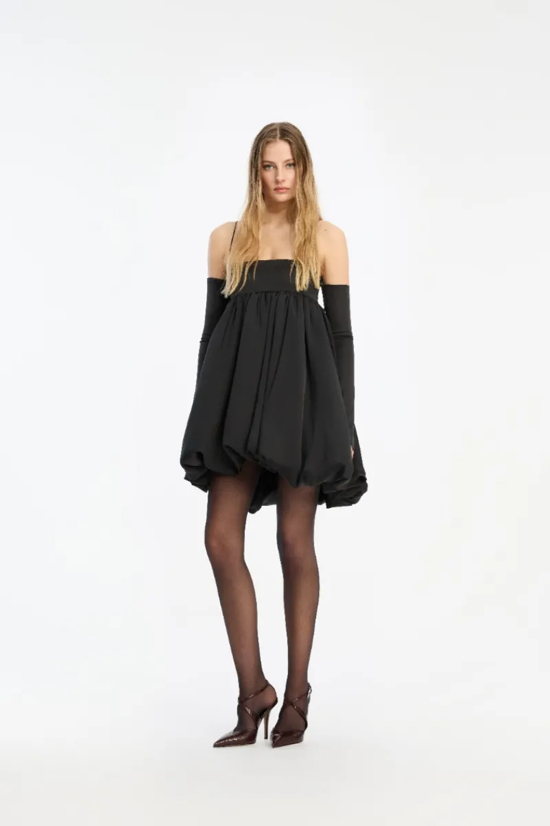 Mini Dresses|Dresses-ROTATE Birger Christensen Satin Ls Bubble Dress Black Black color