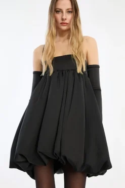 Mini Dresses|Dresses-ROTATE Birger Christensen Satin Ls Bubble Dress Black Black color
