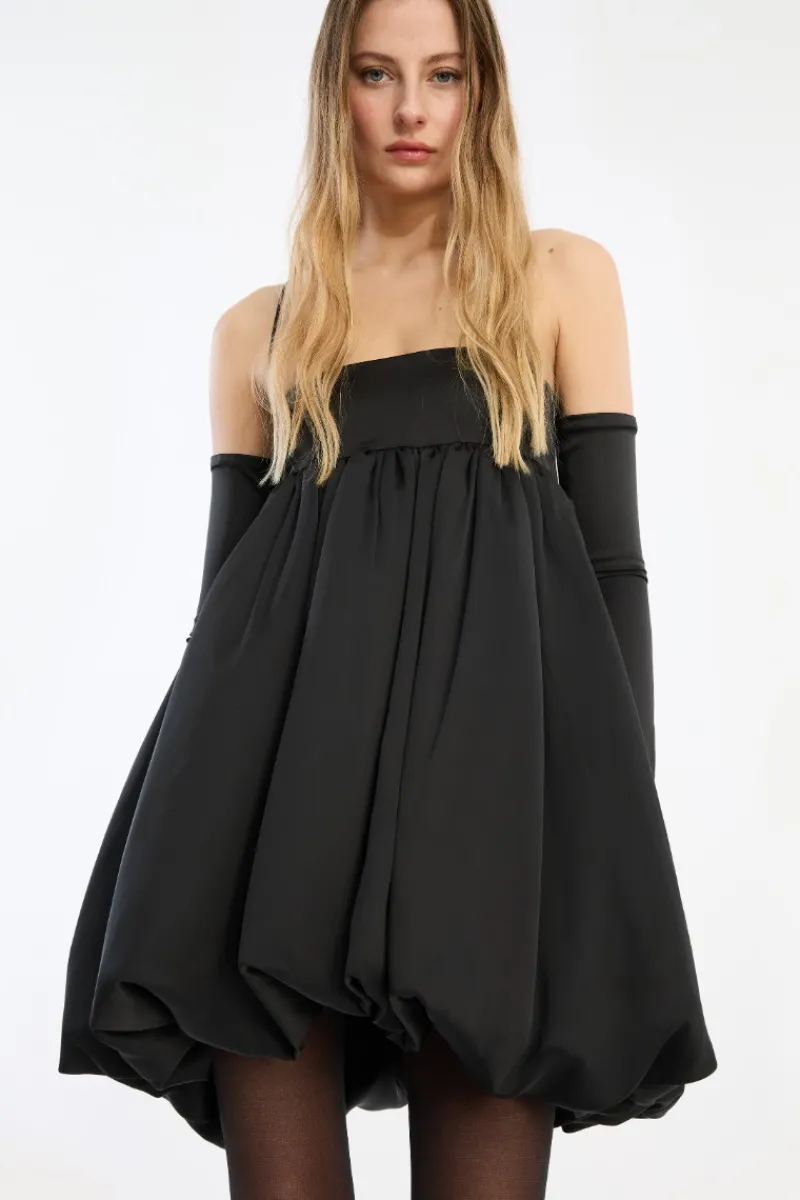 Mini Dresses|Dresses-ROTATE Birger Christensen Satin Ls Bubble Dress Black Black color
