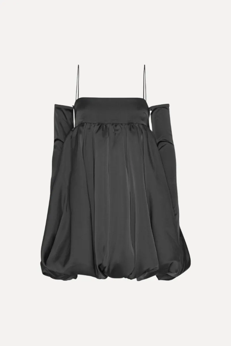 Mini Dresses|Dresses-ROTATE Birger Christensen Satin Ls Bubble Dress Black Black color