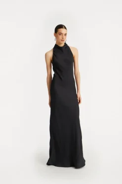Maxi Dress|Dresses-ROTATE Birger Christensen Satin Maxi Dress Black Black color