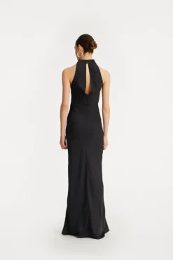 Maxi Dress|Dresses-ROTATE Birger Christensen Satin Maxi Dress Black Black color