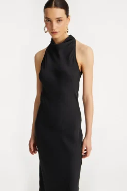 Maxi Dress|Dresses-ROTATE Birger Christensen Satin Maxi Dress Black Black color