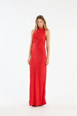 Maxi Dress|Dresses-ROTATE Birger Christensen Satin Maxi Dress Red Racing Red color