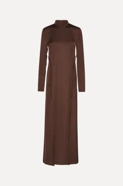 Maxi Dress|Dresses-ROTATE Birger Christensen Satin Maxi Ls Dress Dark Brown CHICORY COFFEE color