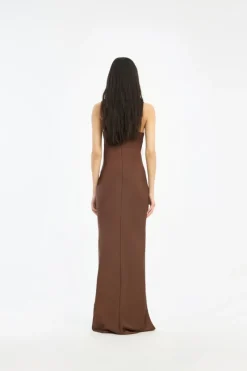 Maxi Dress-ROTATE Birger Christensen Satin Maxi Slip Dress Dark Brown Potting Soil color