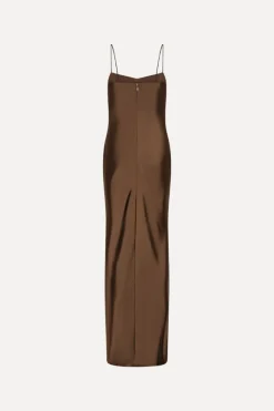 Maxi Dress-ROTATE Birger Christensen Satin Maxi Slip Dress Dark Brown Potting Soil color