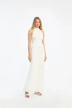 Maxi Dress|Dresses-ROTATE Birger Christensen Satin Maxi Train Dress White Egret color