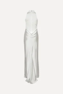 Maxi Dress|Dresses-ROTATE Birger Christensen Satin Maxi Train Dress White Egret color