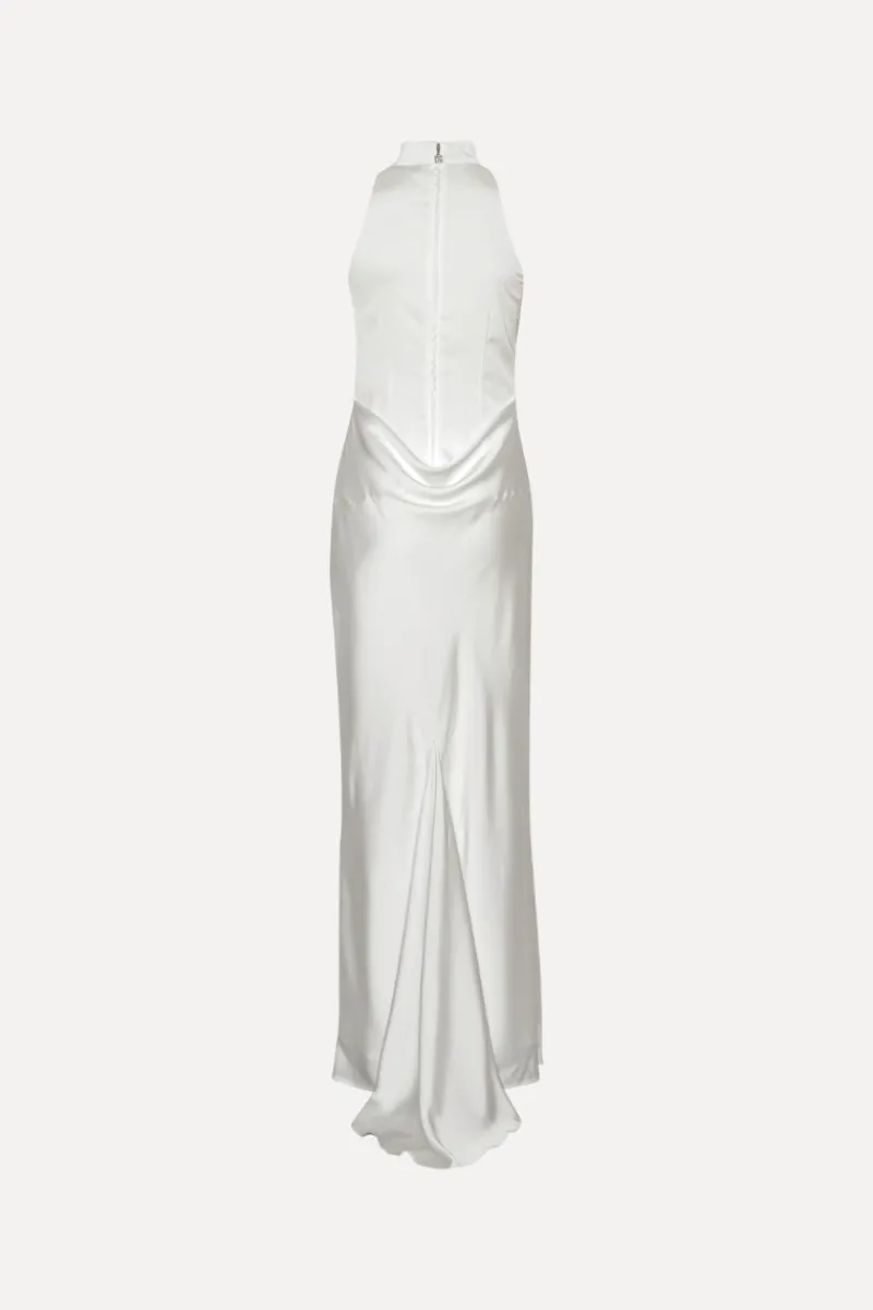 Maxi Dress|Dresses-ROTATE Birger Christensen Satin Maxi Train Dress White Egret color